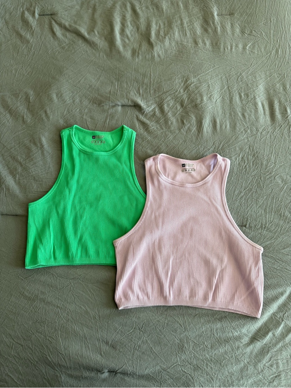 Ribbed Crop Tank Top — Green and Lilac